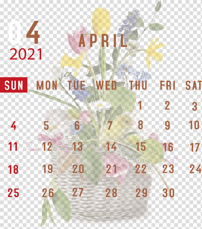 April 2021 Printable Calendar April 2021 Calendar 2021 Calendar, Floral Design, Nexus S, Flowerpot, Cut Flowers, Artificial Flower, Meter transparent background PNG clipart