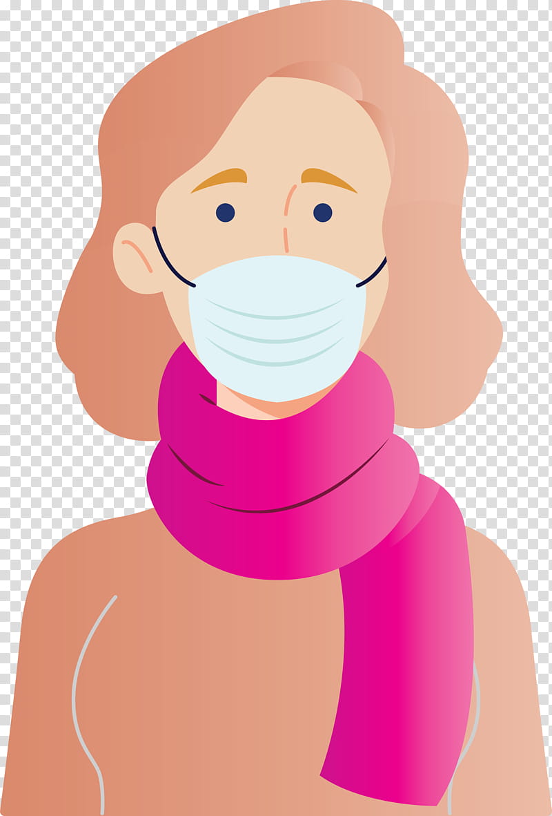 Wearing Mask Coronavirus Corona, Cartoon, Neck, Pink, Cheek, Animation transparent background PNG clipart