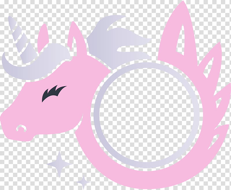 pink head cartoon sticker circle, Unicorn Frame, Watercolor, Paint, Wet Ink, Axolotl, Horn, Magenta transparent background PNG clipart