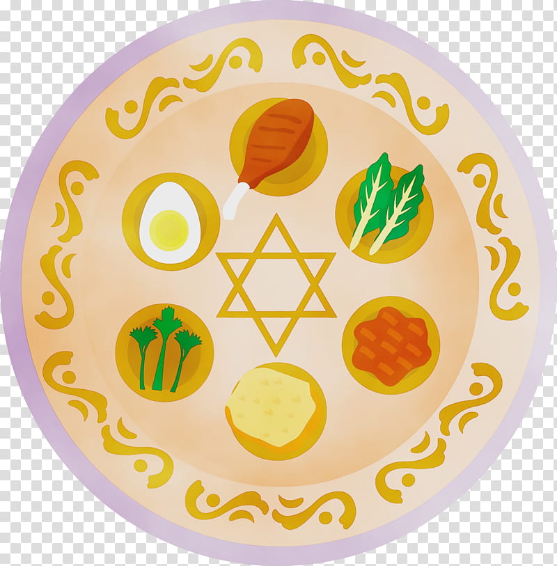 plate dishware yellow tableware serveware, Happy Passover, Watercolor, Paint, Wet Ink, Circle transparent background PNG clipart
