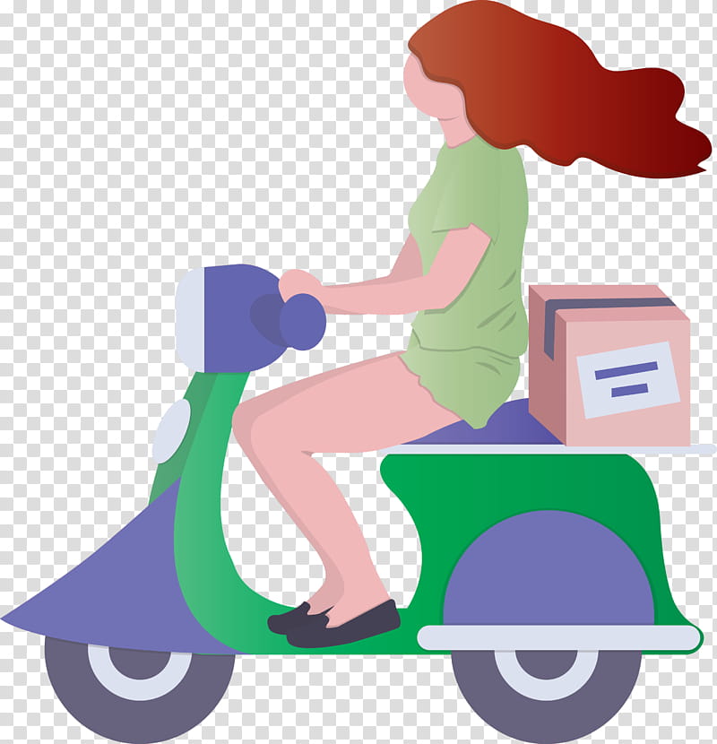 delivery girl, Scooter, Vehicle, Riding Toy, Vespa transparent background PNG clipart