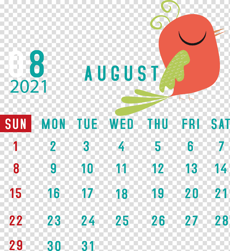 August 2021 Calendar August Calendar 2021 Calendar, Logo, Online Advertising, Green, Meter, Beak, Calendar System transparent background PNG clipart
