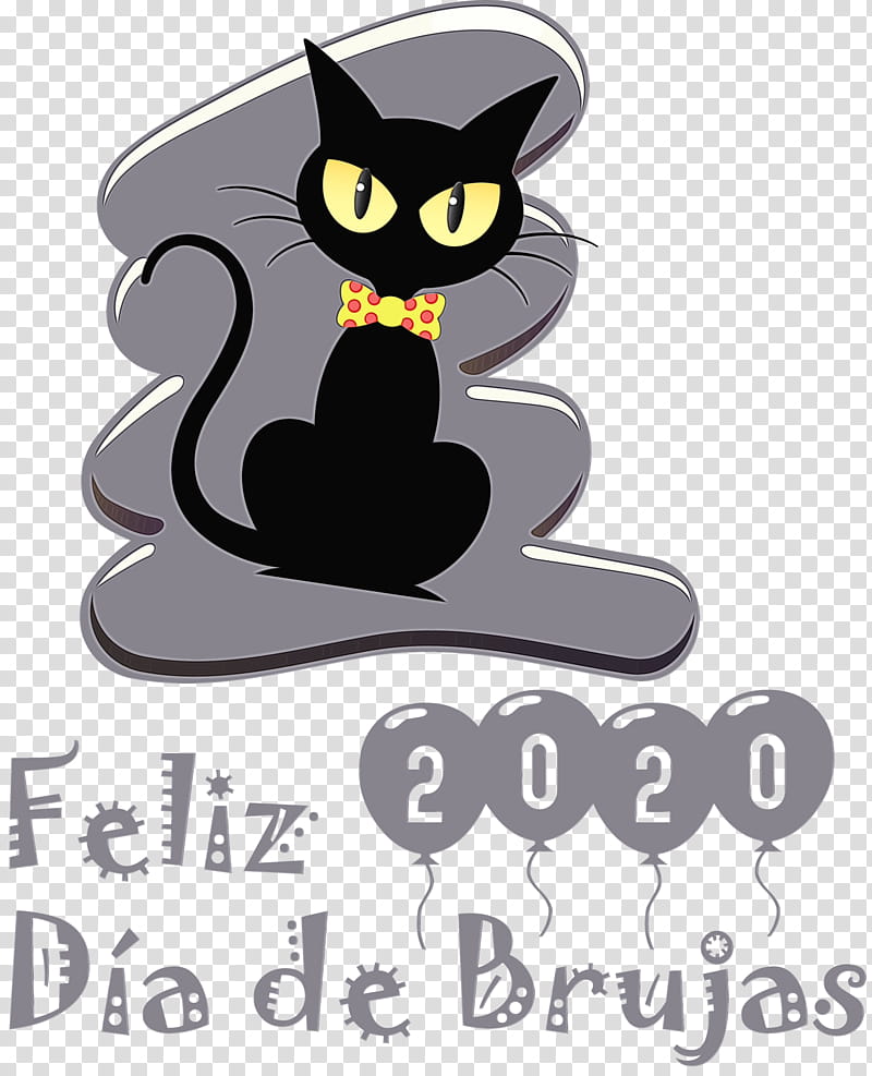 whiskers kitten black cat cat paw, Feliz Día De Brujas, Happy Halloween, Watercolor, Paint, Wet Ink, Logo, Meter transparent background PNG clipart