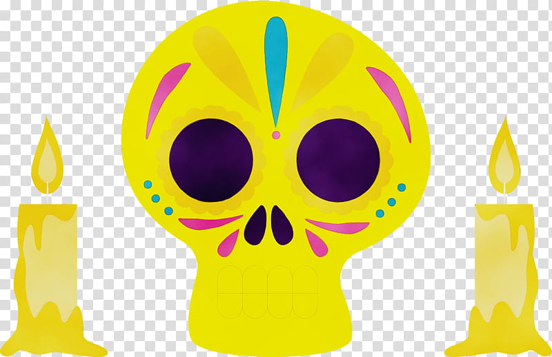 smiley yellow font meter, Day Of The Dead, Dia De Muertos, Mexico, Watercolor, Paint, Wet Ink transparent background PNG clipart