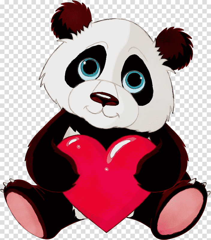 giant panda heart cuteness kawaii, Watercolor, Paint, Wet Ink, Royaltyfree transparent background PNG clipart