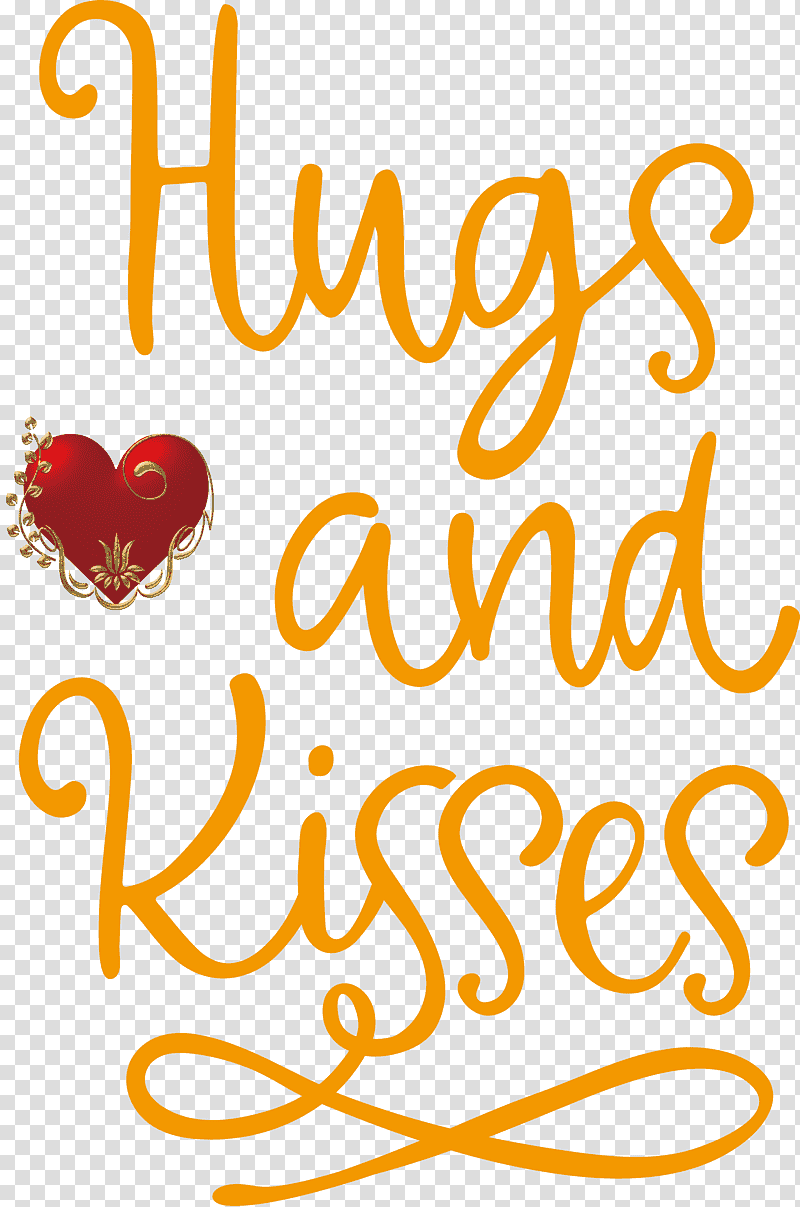 Hugs and Kisses Valentines Day Valentines Day Quote, Calligraphy, Yellow, Line, Meter, Happiness, Mathematics transparent background PNG clipart