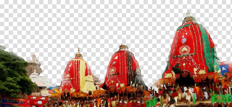 Christmas tree, Ratha Yatra, Ratha Jatra, Chariot Festival, Watercolor, Paint, Wet Ink, Christmas Ornament transparent background PNG clipart