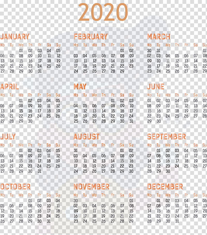 2020 yearly calendar Printable 2020 Yearly Calendar Template Full Year Calendar 2020, Calendar System, Calendar Year, Calendar Date, Month, Annual Calendar, Text, Scarlet Alibi transparent background PNG clipart