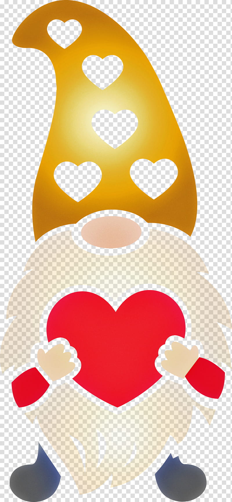 Gnome loving red heart, Cartoon, Yellow, Nose, Love, Smile transparent background PNG clipart