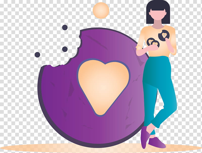 cookie love girl, Cartoon, Purple, Violet, Heart, Animation, Black Hair transparent background PNG clipart