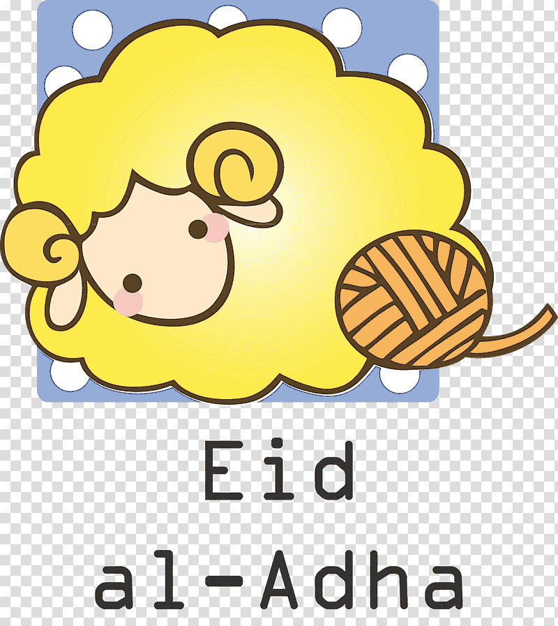 cartoon smiley yellow happiness text, Eid Al Adha, Sacrifice Feast, Watercolor, Paint, Wet Ink, Cartoon transparent background PNG clipart