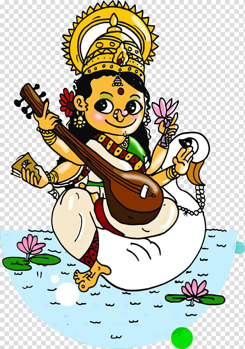 Vasant Panchami Basant Panchami Saraswati Puja, Cartoon, Musical Instrument, Indian Musical Instruments, Plucked String Instruments transparent background PNG clipart