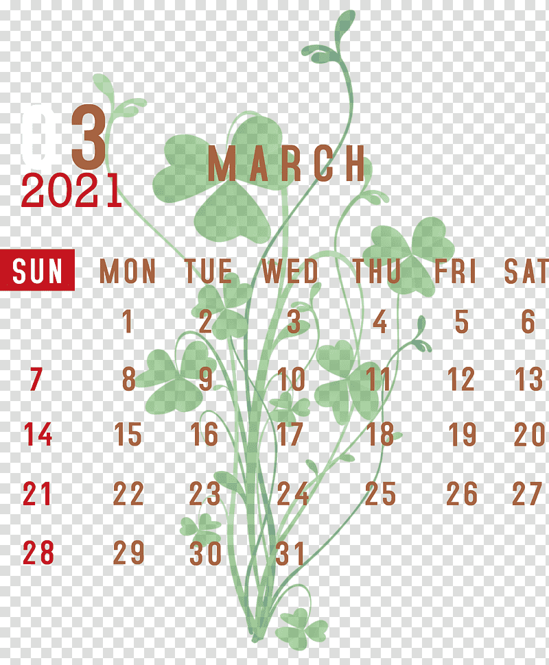 March 2021 Printable Calendar March 2021 Calendar 2021 Calendar, March Calendar, Leaf, Plant Stem, Floral Design, Petal, Sticker transparent background PNG clipart