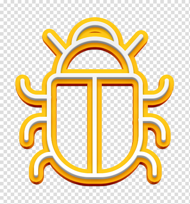 Cyber icon Bug icon Antivirus icon, Yellow, Line, Symbol, Emblem, Crest transparent background PNG clipart