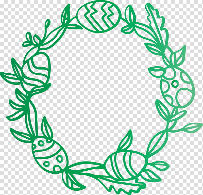 Easter Day Frame Easter Egg Frame, Green, Leaf, Line Art, Plant, Circle, Wreath transparent background PNG clipart