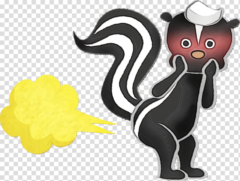 cartoon black cat skunk squirrel tail, Watercolor, Paint, Wet Ink, Cartoon, Animation, Ferret transparent background PNG clipart