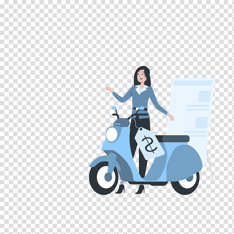 shopping, woman in black and white dress riding blue motor scooter illustration, Cartoon, Microsoft Azure, Automobile Engineering transparent background PNG clipart