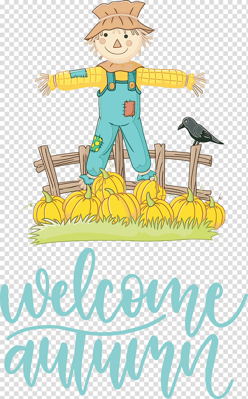 cartoon scarecrow humour poster festival, Welcome Autumn, Watercolor, Paint, Wet Ink, Cartoon transparent background PNG clipart