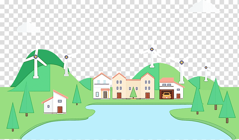green meter residential area recreation, Eco, Town, Watercolor, Paint, Wet Ink transparent background PNG clipart
