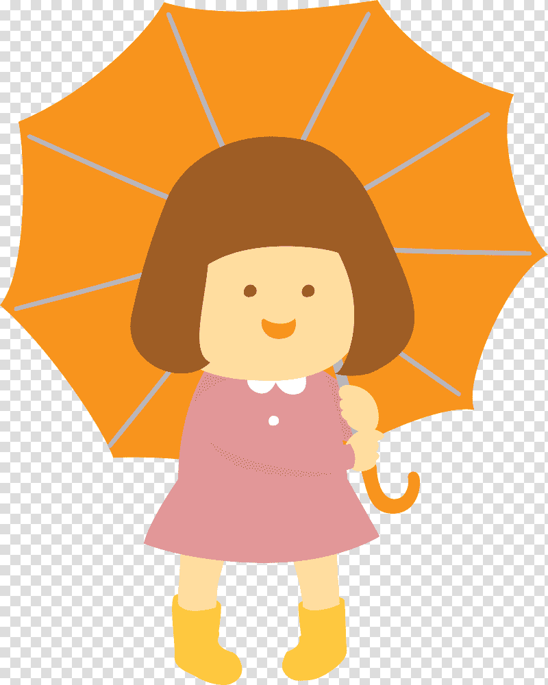 raining day raining umbrella, Girl, Cartoon, Face, Character, Yellow, Joint transparent background PNG clipart