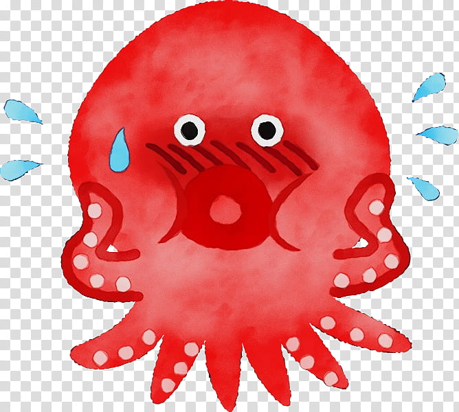 octopus giant pacific octopus red pink, Watercolor, Paint, Wet Ink, Cartoon transparent background PNG clipart