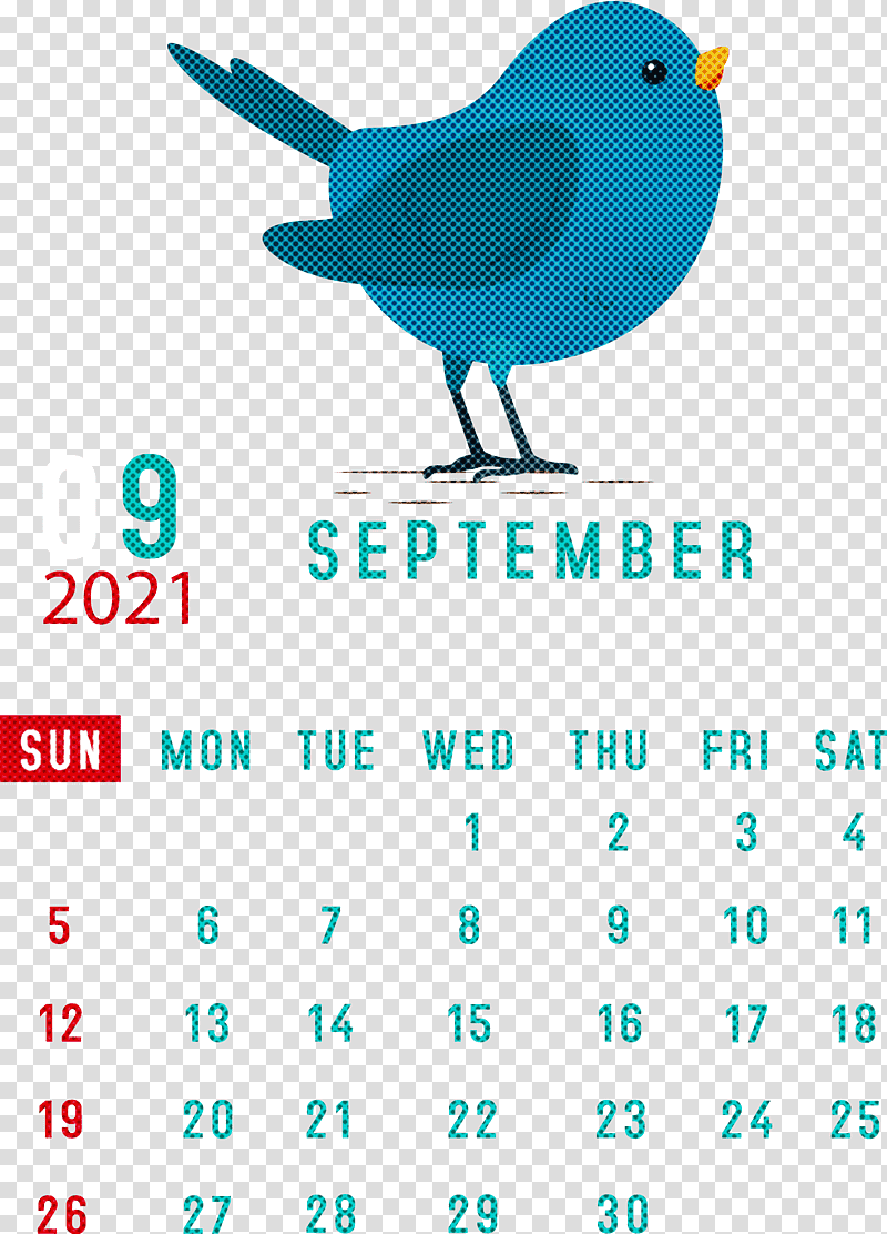 September 2021 Printable Calendar September 2021 Calendar, Logo, Birds, Beak, Text, Teal, Line transparent background PNG clipart