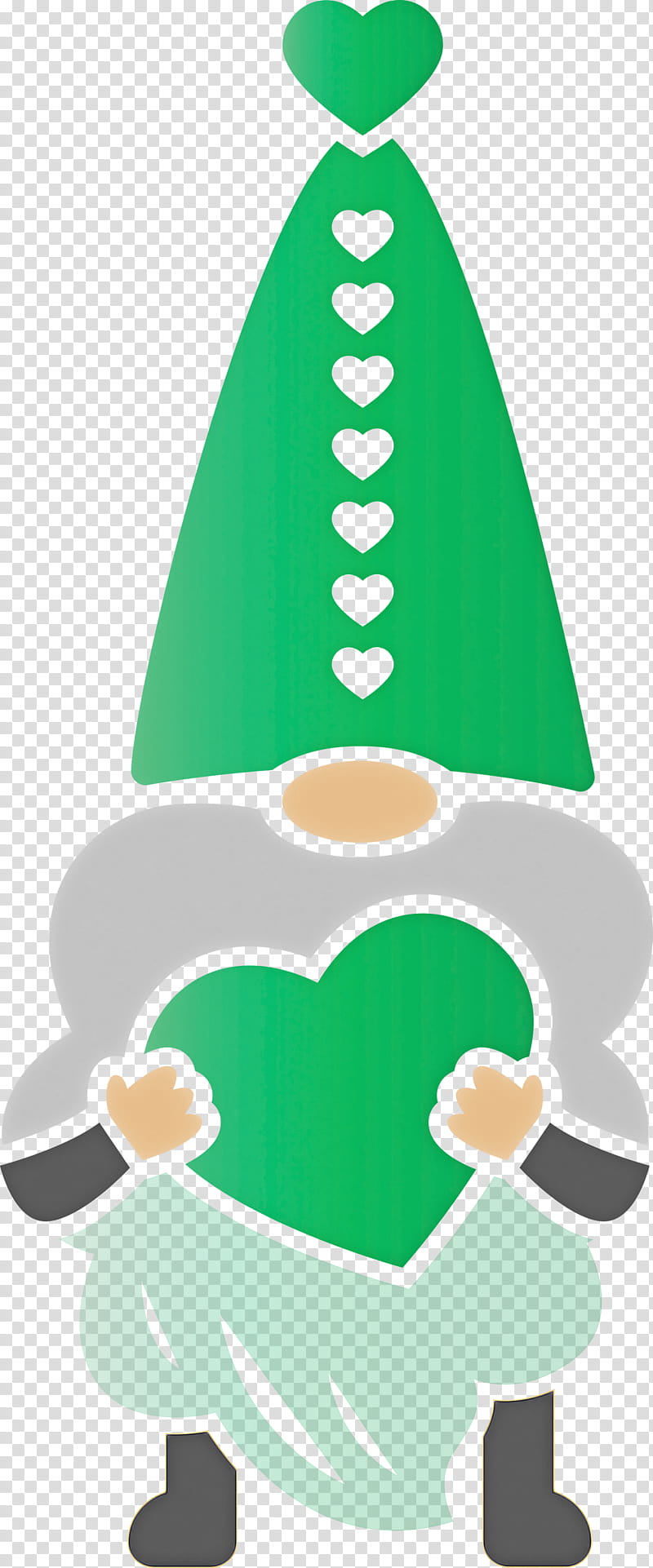 Gnome loving red heart, Green, Christmas Tree transparent background PNG clipart