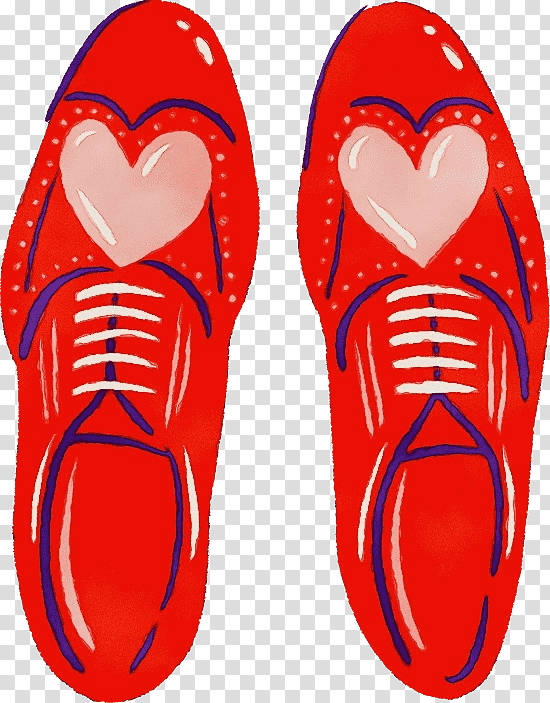 red walking shoe flip-flops shoe walking, Watercolor, Paint, Wet Ink, Flipflops transparent background PNG clipart