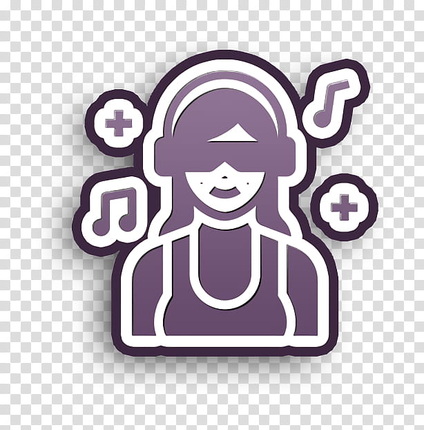 Occupation Woman icon DJ icon, Violet, Purple, Head, Logo, Sticker, Label, Tshirt transparent background PNG clipart