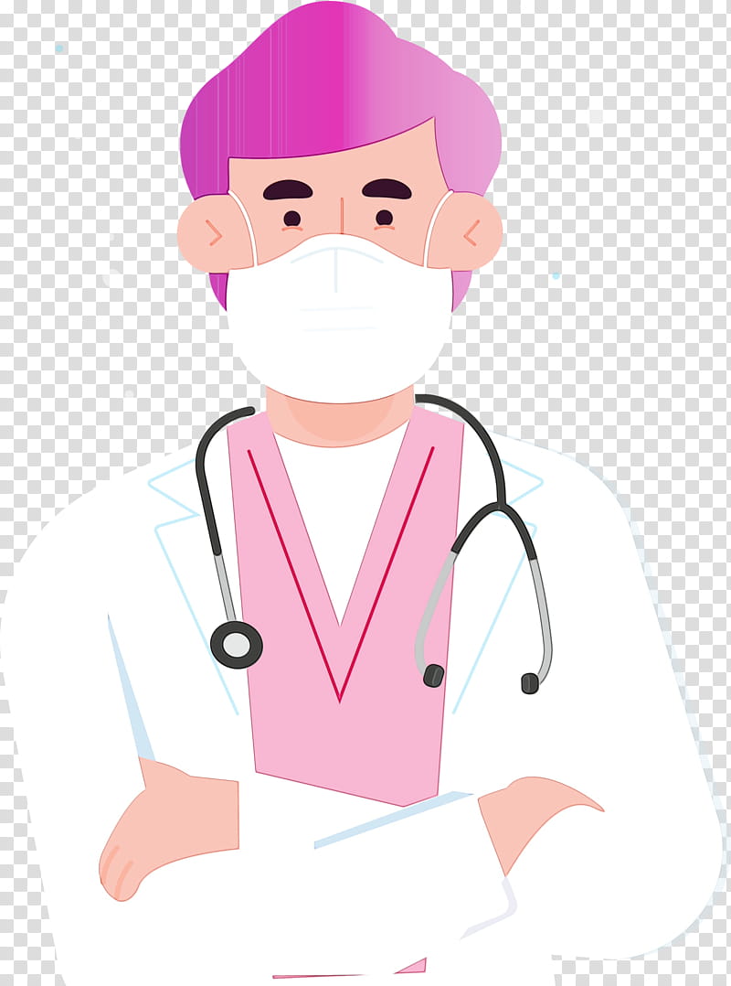 Stethoscope, Doctor With Mask Cartoon, Watercolor, Paint, Wet Ink, Human, Forehead, Character transparent background PNG clipart