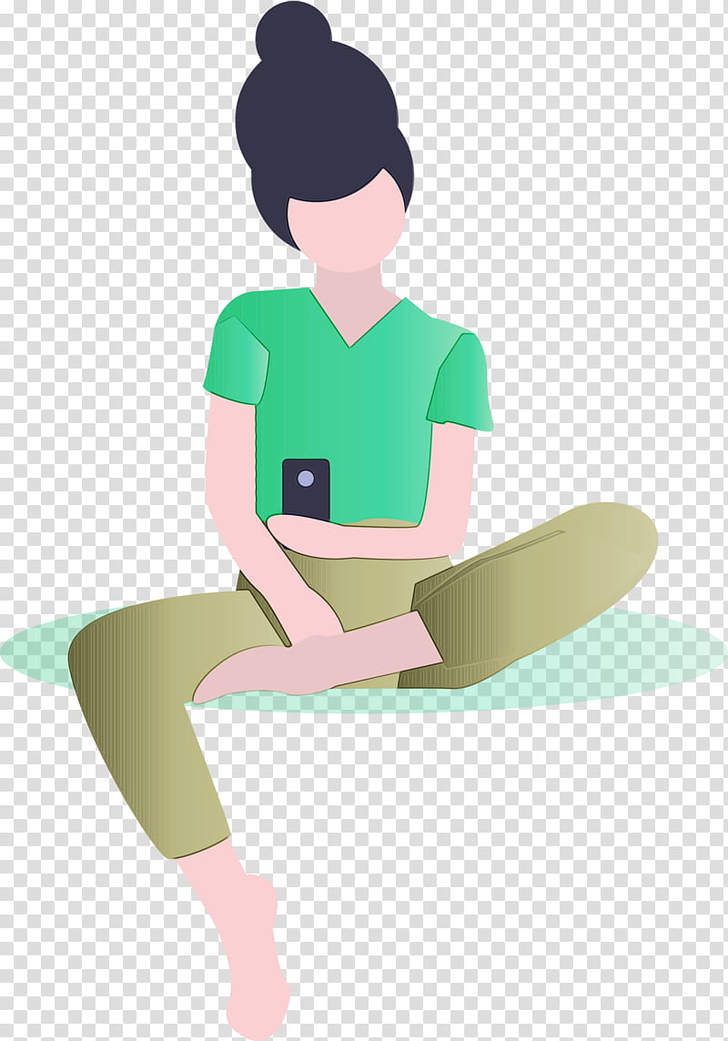 sitting standing leg joint arm, Girl With Mobile, Iphone, Watercolor, Paint, Wet Ink, Knee, Physical Fitness transparent background PNG clipart