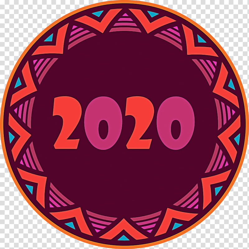 happy new year 2020 new years 2020 2020, Circle, Plate, Tableware, Magenta, Sticker transparent background PNG clipart