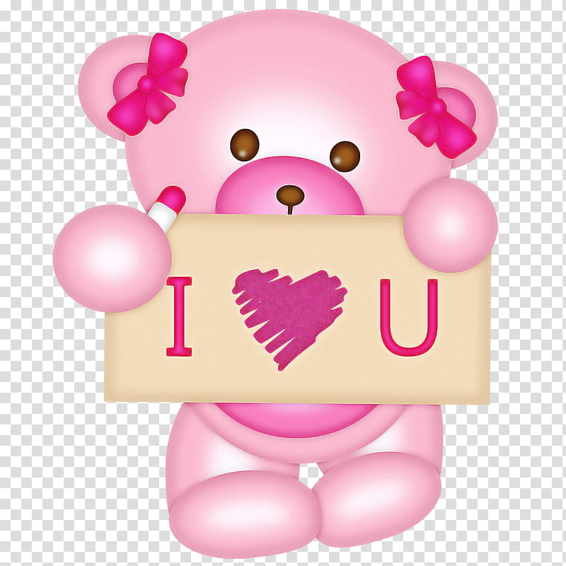 Teddy bear, Pink, Toy, Heart, Love, Magenta, Balloon transparent background PNG clipart