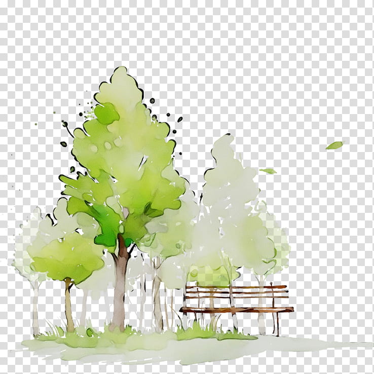 green tree natural landscape watercolor paint plant, Wet Ink, Leaf, Grass, Branch transparent background PNG clipart