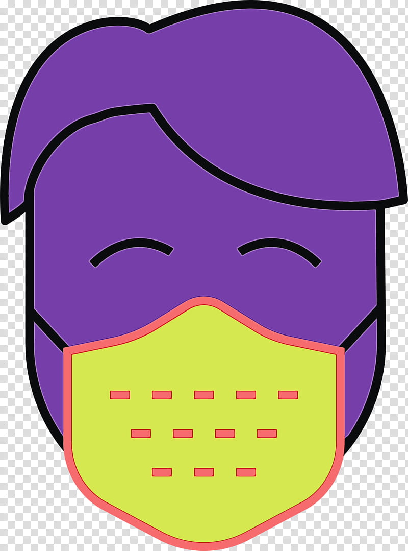 face facial expression cheek head, Wearing Mask, Coronavirus, COVID, Watercolor, Paint, Wet Ink, Cartoon transparent background PNG clipart