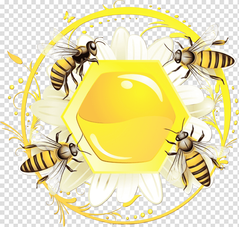 insects hornets pollinator honey bee bees, Watercolor, Paint, Wet Ink, Wasp, Beekeeper, Yellow transparent background PNG clipart