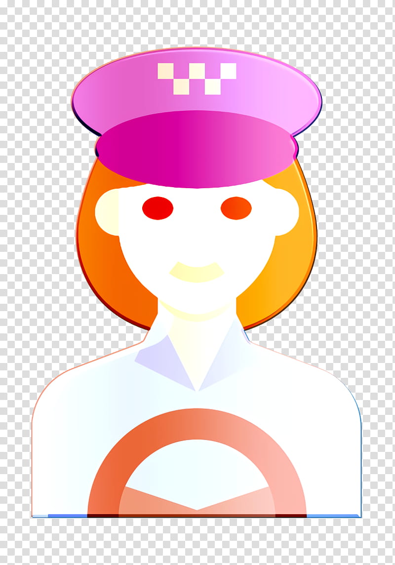 Occupation Woman icon Taxi driver icon Professions and jobs icon, Cartoon, Headgear, Hat, Smile transparent background PNG clipart