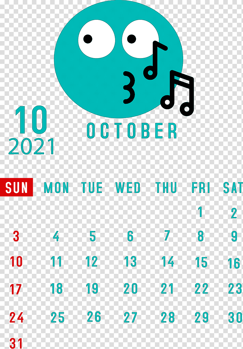 October 2021 Printable Calendar October 2021 Calendar, Diagram, Teal, Calendar System, Happiness, Text, Behavior transparent background PNG clipart