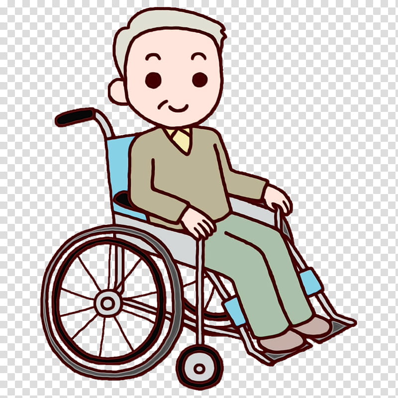 wheelchair cartoon area headgear behavior, Older, Aged, Nursing, Watercolor, Paint, Wet Ink, Health transparent background PNG clipart