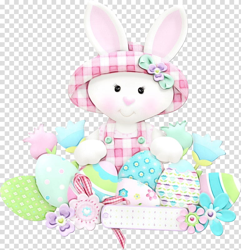 Easter bunny, Watercolor, Paint, Wet Ink, Pink, Stuffed Toy, Baby Toys transparent background PNG clipart