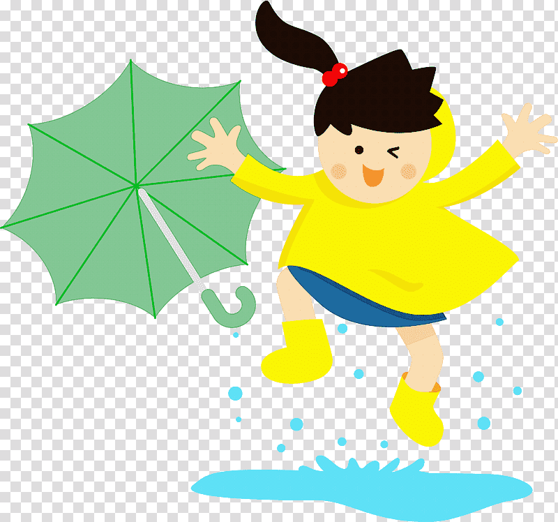raining day raining umbrella, Girl, Character, Green, Leaf, Tree, Happiness transparent background PNG clipart