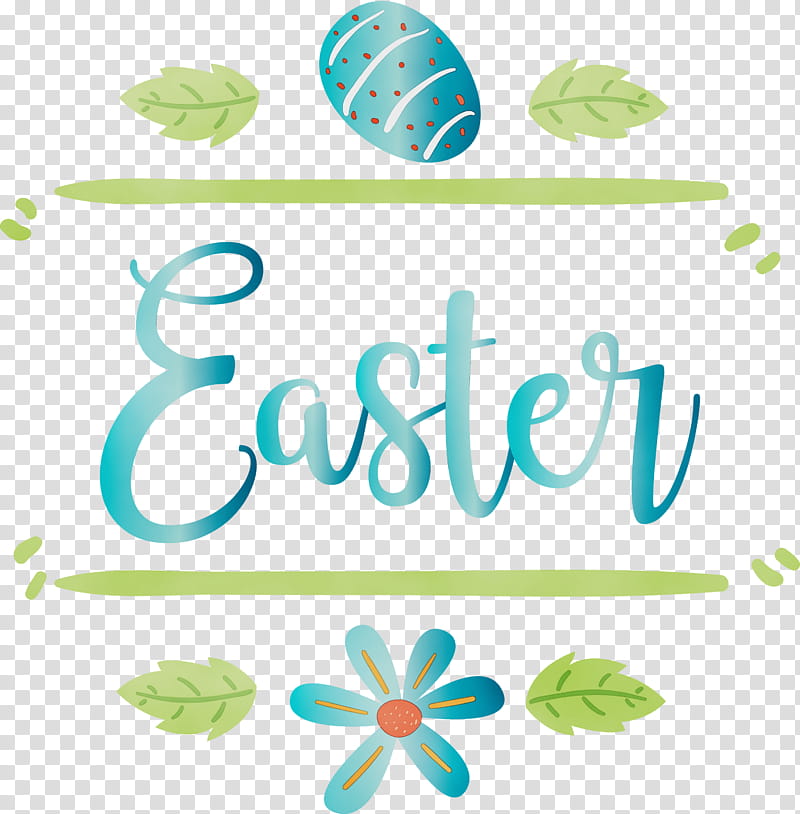 green text leaf font logo, Easter Day, Easter Sunday, Happy Easter, Watercolor, Paint, Wet Ink transparent background PNG clipart