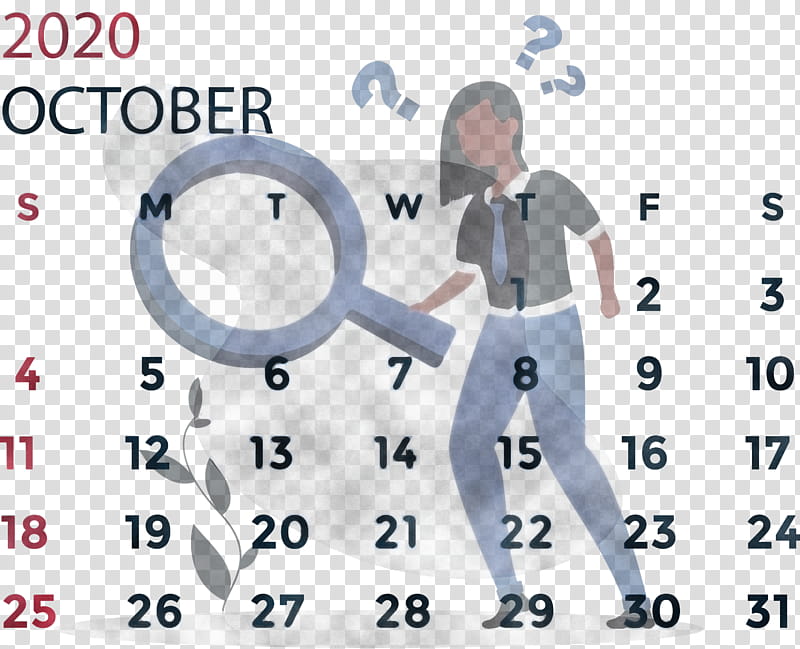 October 2020 Calendar October 2020 Printable Calendar, Clothing, Tshirt, Fashion, Outerwear, Uniform, Sleeve, Costume transparent background PNG clipart