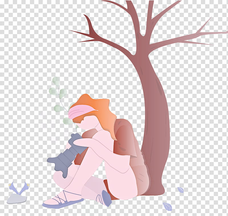 take graphs girl nature, Take graphs, Cartoon, Pink, Tree, Branch, Plant, Animation transparent background PNG clipart