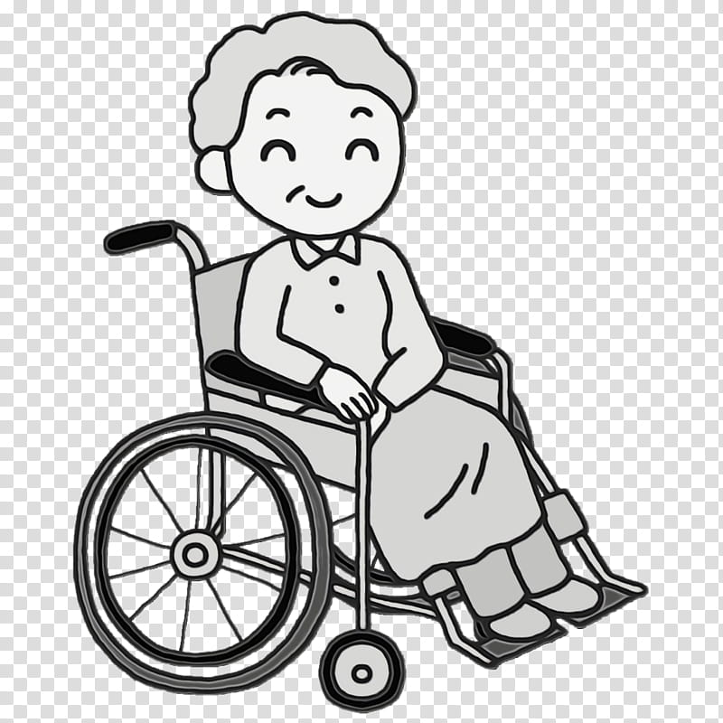 wheelchair line art cartoon male bicycle, Older, Aged, Nursing, Watercolor, Paint, Wet Ink, Behavior transparent background PNG clipart