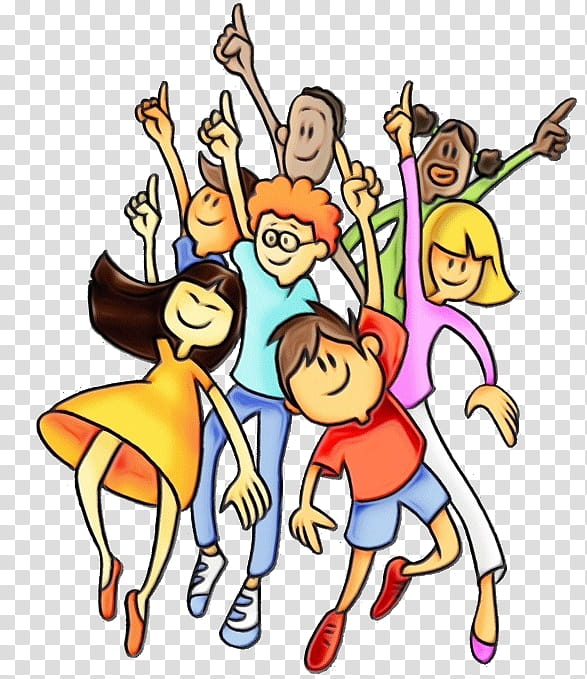 social group cartoon people celebrating youth, Watercolor, Paint, Wet Ink, Fun, Cheering, Happy, Finger transparent background PNG clipart