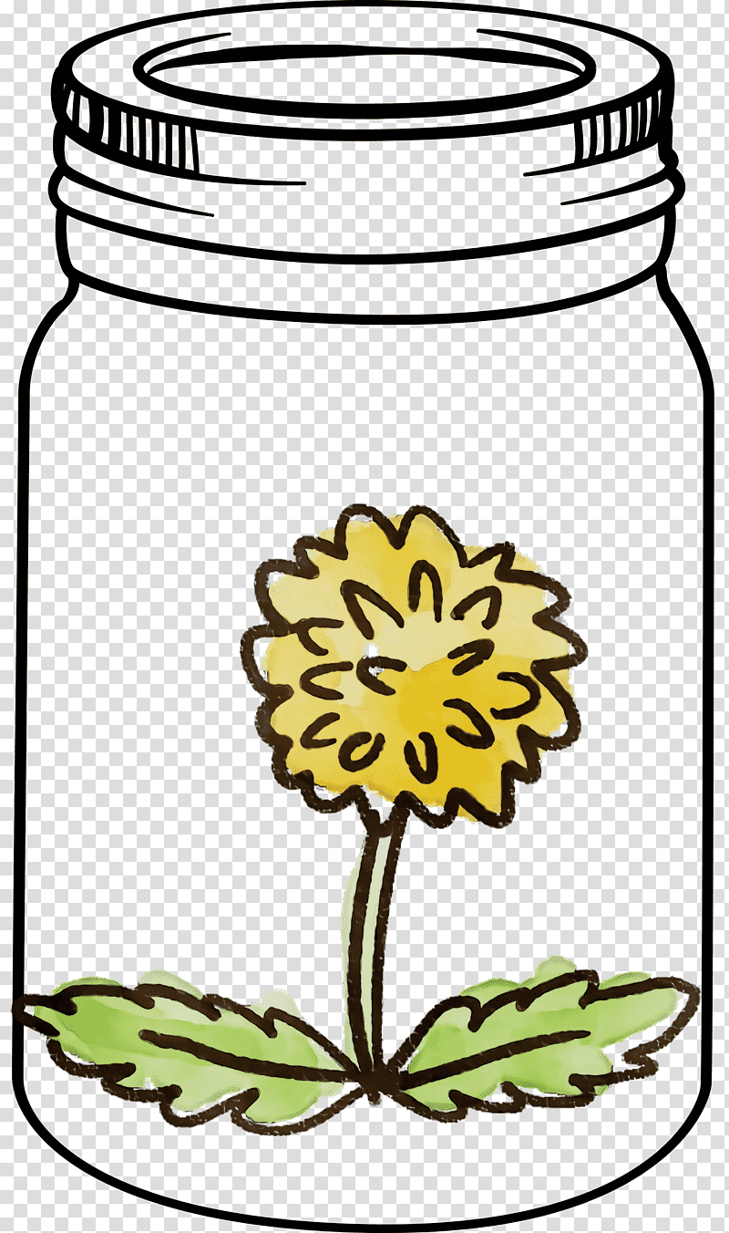 cut flowers flower yellow flora plants, Mason Jar, Watercolor, Paint, Wet Ink, Science, Biology transparent background PNG clipart