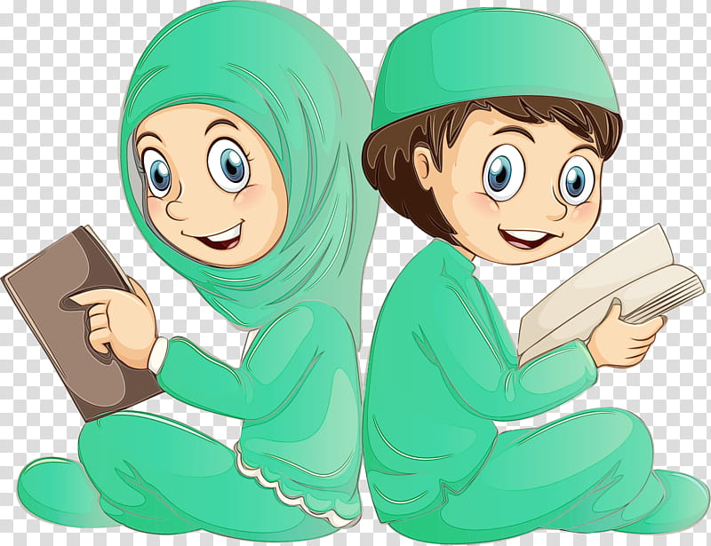 cartoon sharing animation, Muslim People, Watercolor, Paint, Wet Ink, Cartoon transparent background PNG clipart