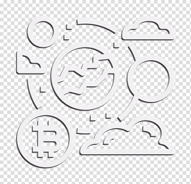 Global icon Bitcoin icon Network icon, Text, Symbol, Blackandwhite, Logo, Circle, Emblem transparent background PNG clipart