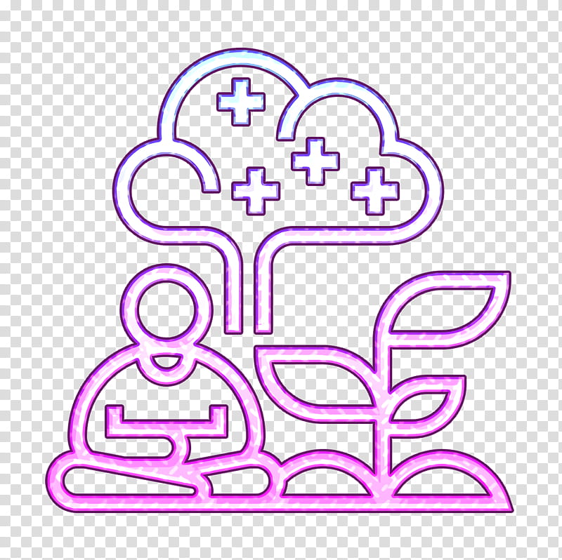 Wellness icon Psychology icon Concentration icon, Line Art, Cartoon, Meter, Purple, Flower, Area transparent background PNG clipart